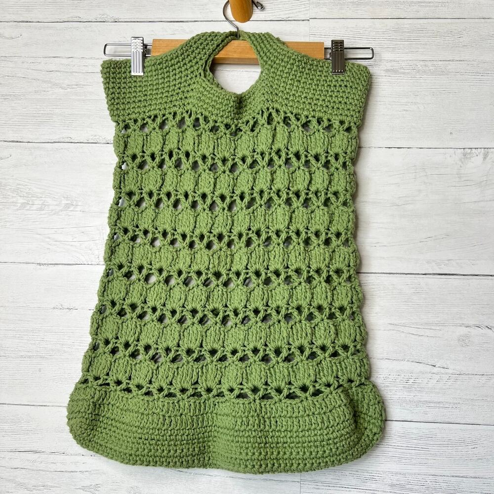 Handmade Purse Womens Green Crochet Bag Tote with Handle Grannycore Bohemian - Picture 4 of 11